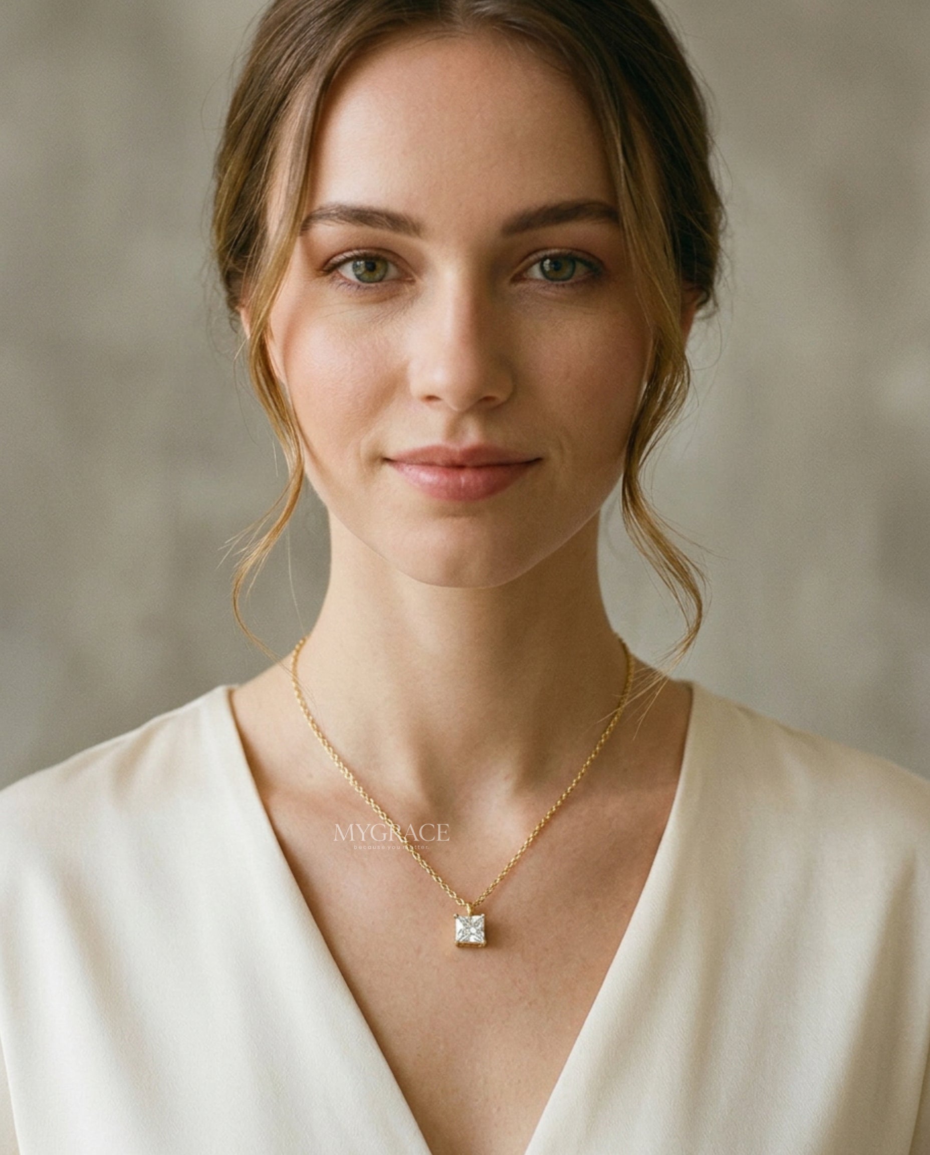 Colier argint 925, auriu, placat cu aur, pandantiv pătrat zirconiu, MYGRACE