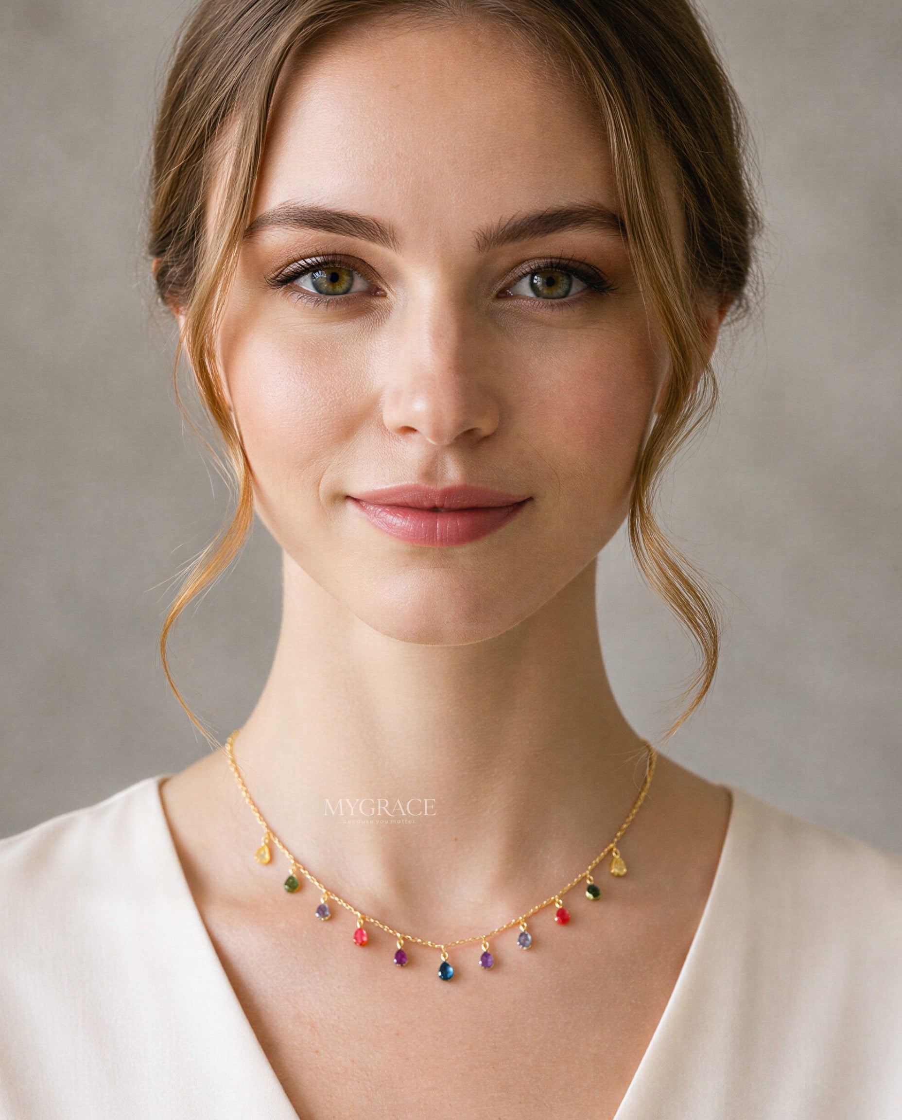 Colier argint 925 cu pandantive, multicolor, lănțișor auriu, placat cu aur, MYGRACE