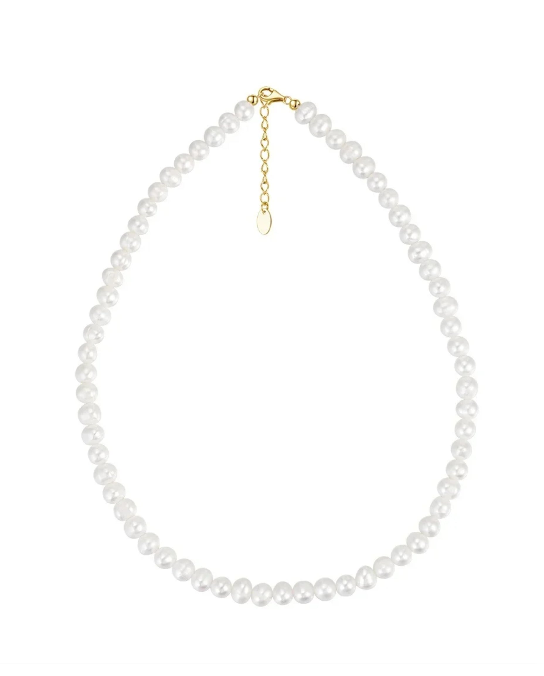 Colier perle naturale și argint 925, alb, la baza gâtului, 6-7 mm (perle potato), MYGRACE