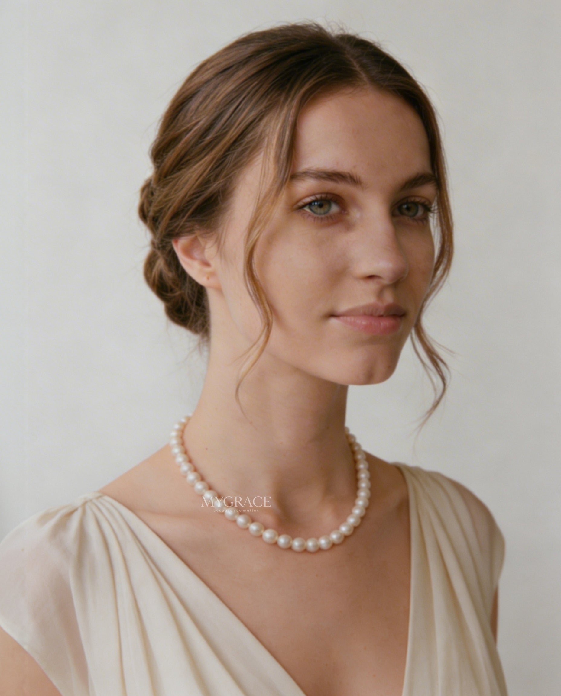 Colier perle naturale și argint 925, alb, la baza gâtului, 6-7 mm (perle potato), MYGRACE