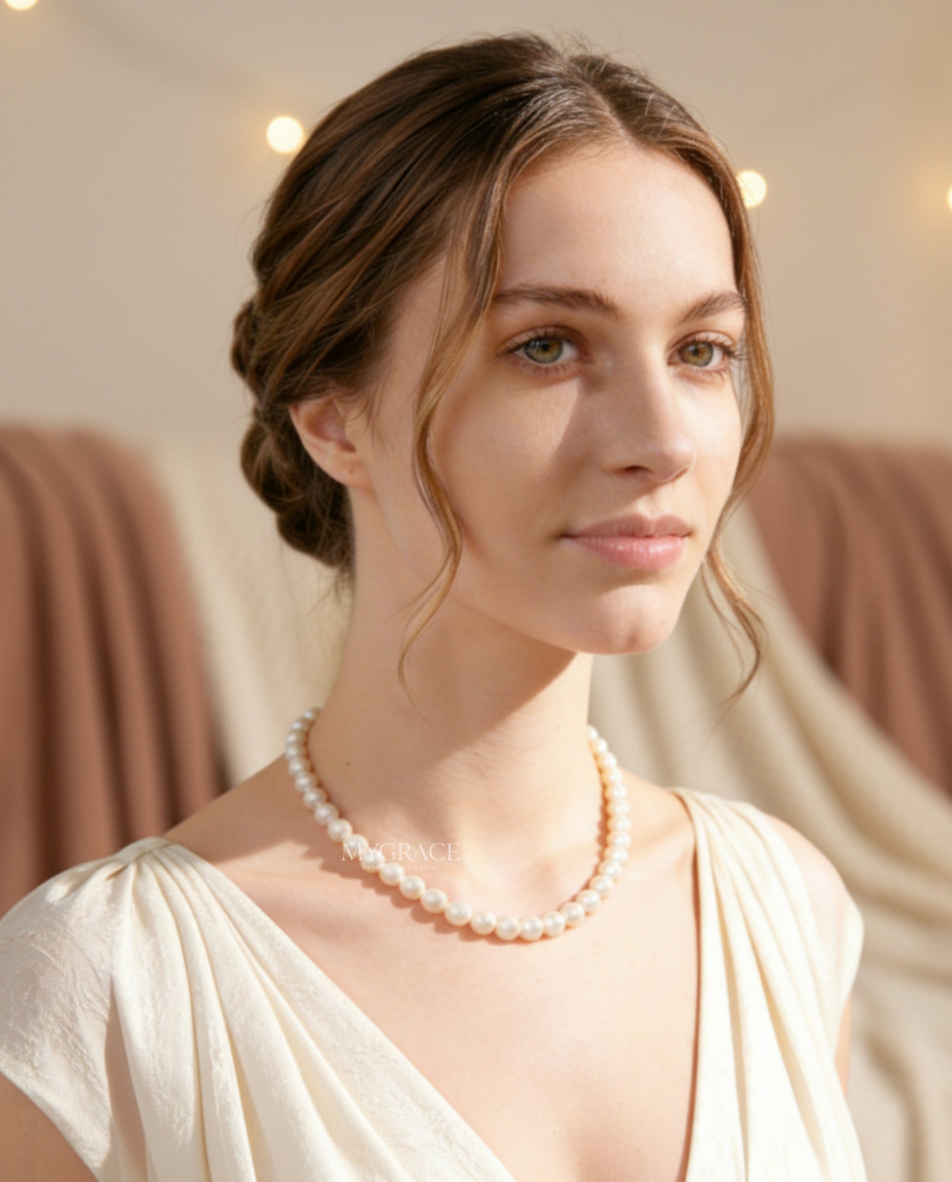 Colier perle naturale și argint 925, alb, la baza gâtului, 6-7 mm (perle potato), MYGRACE