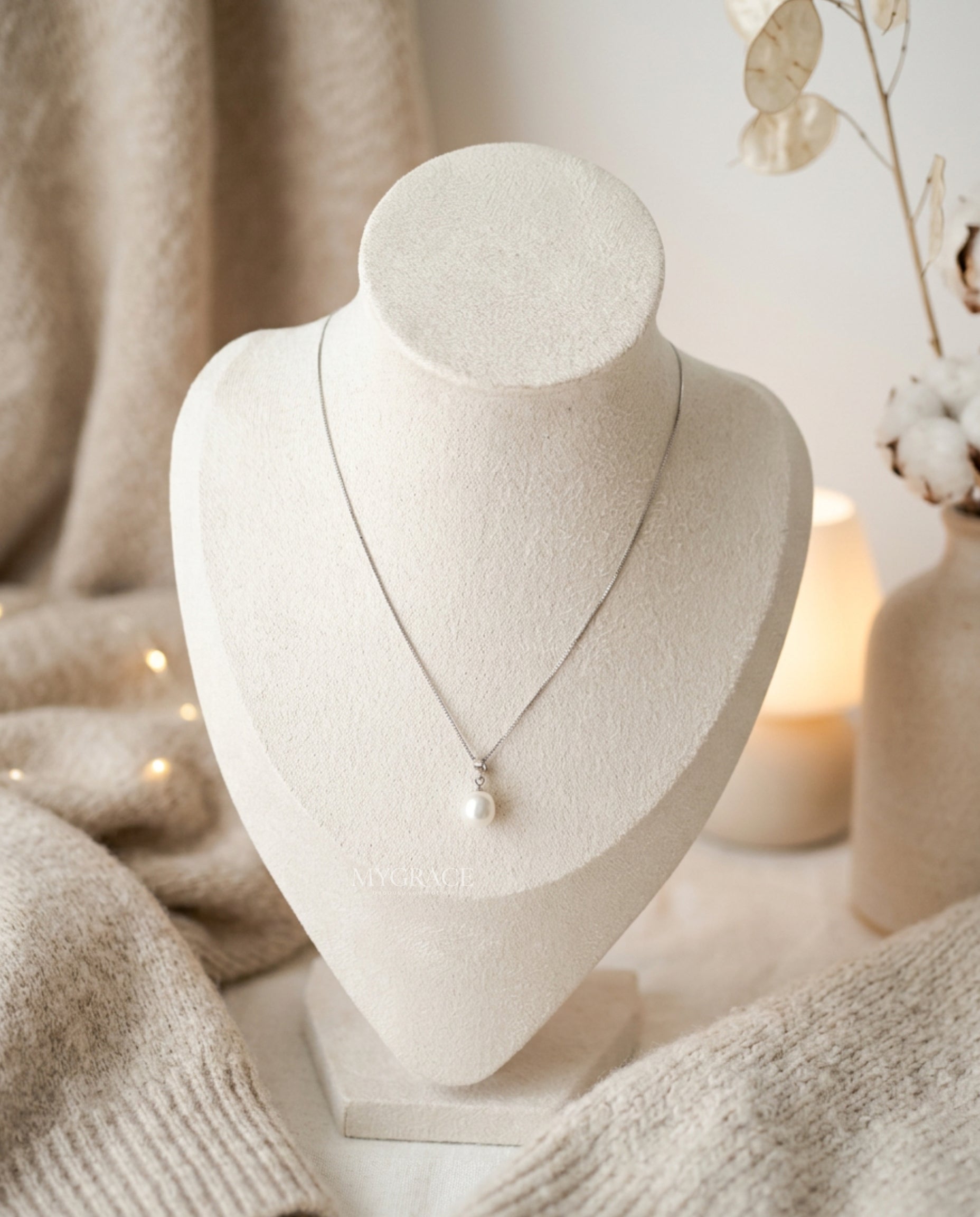 Colier argint 925 cu pandantiv perlă naturală (detașabil), alb, lănțișor argintiu, MYGRACE