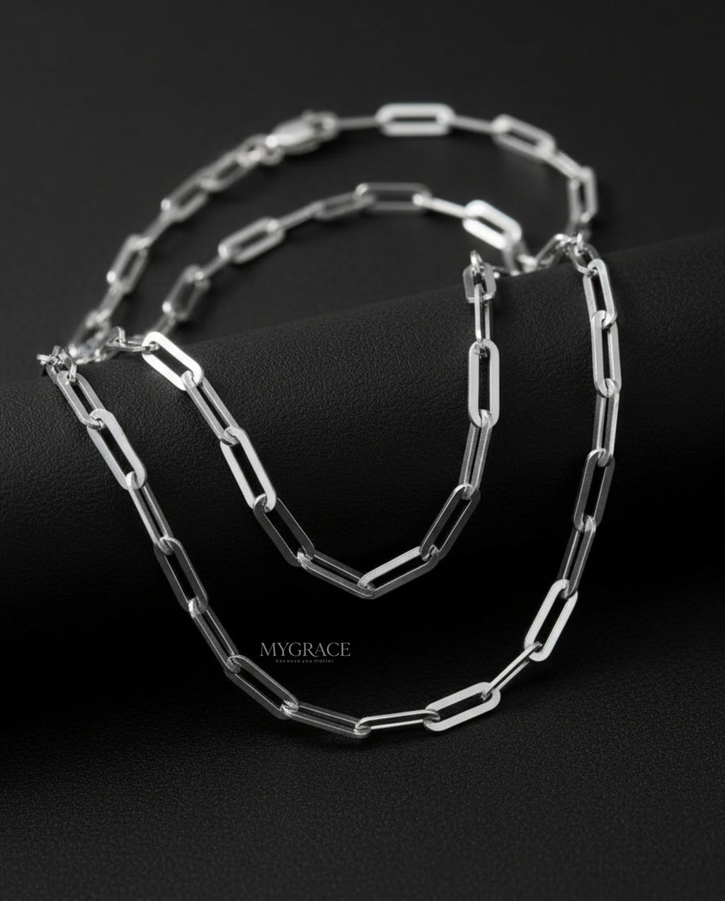 Colier argint 925 zale, Paperclip, argintiu, placat cu rodiu, 3 mm, MYGRACE