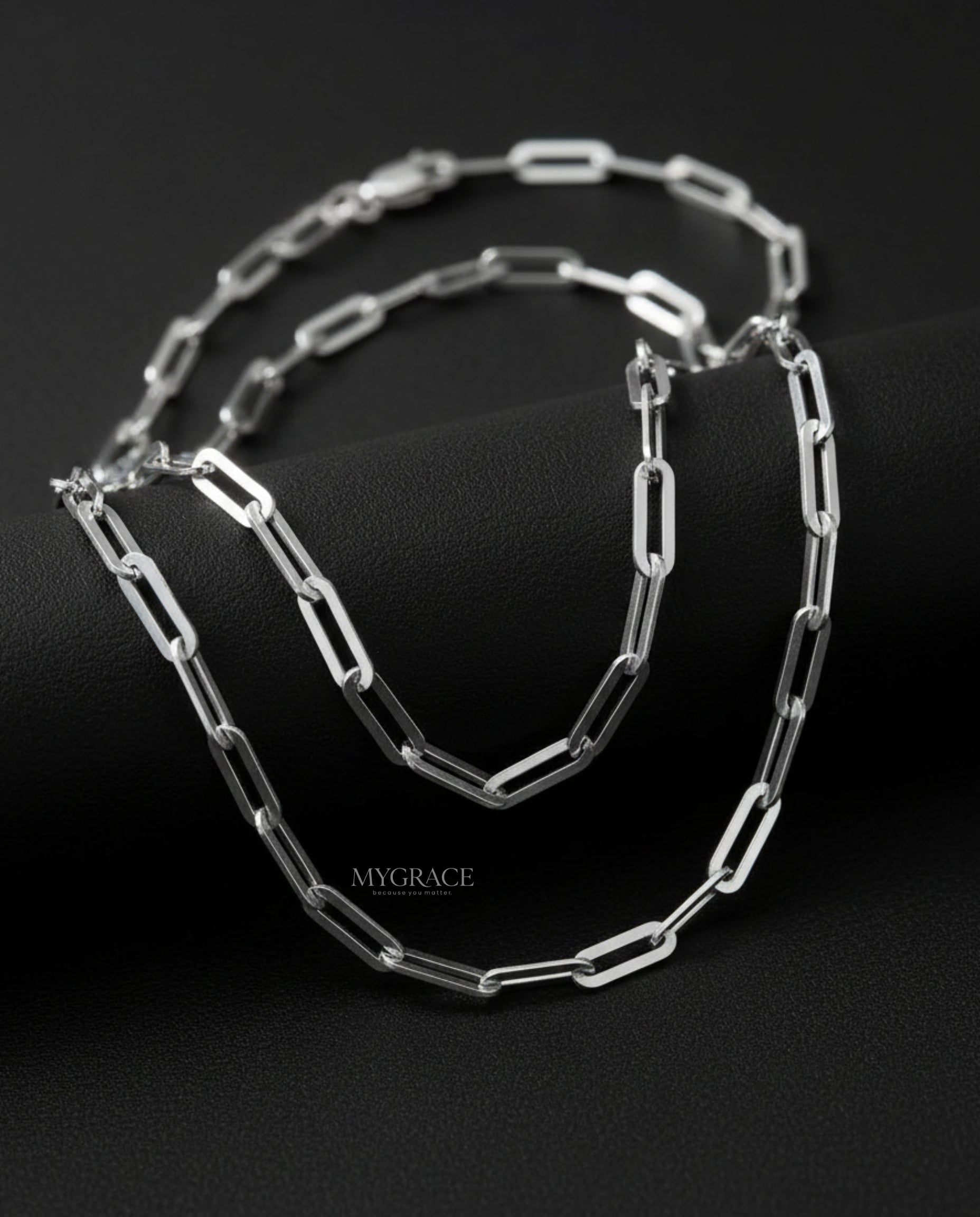 Colier argint 925 zale, Paperclip, argintiu, placat cu rodiu, 3 mm, MYGRACE