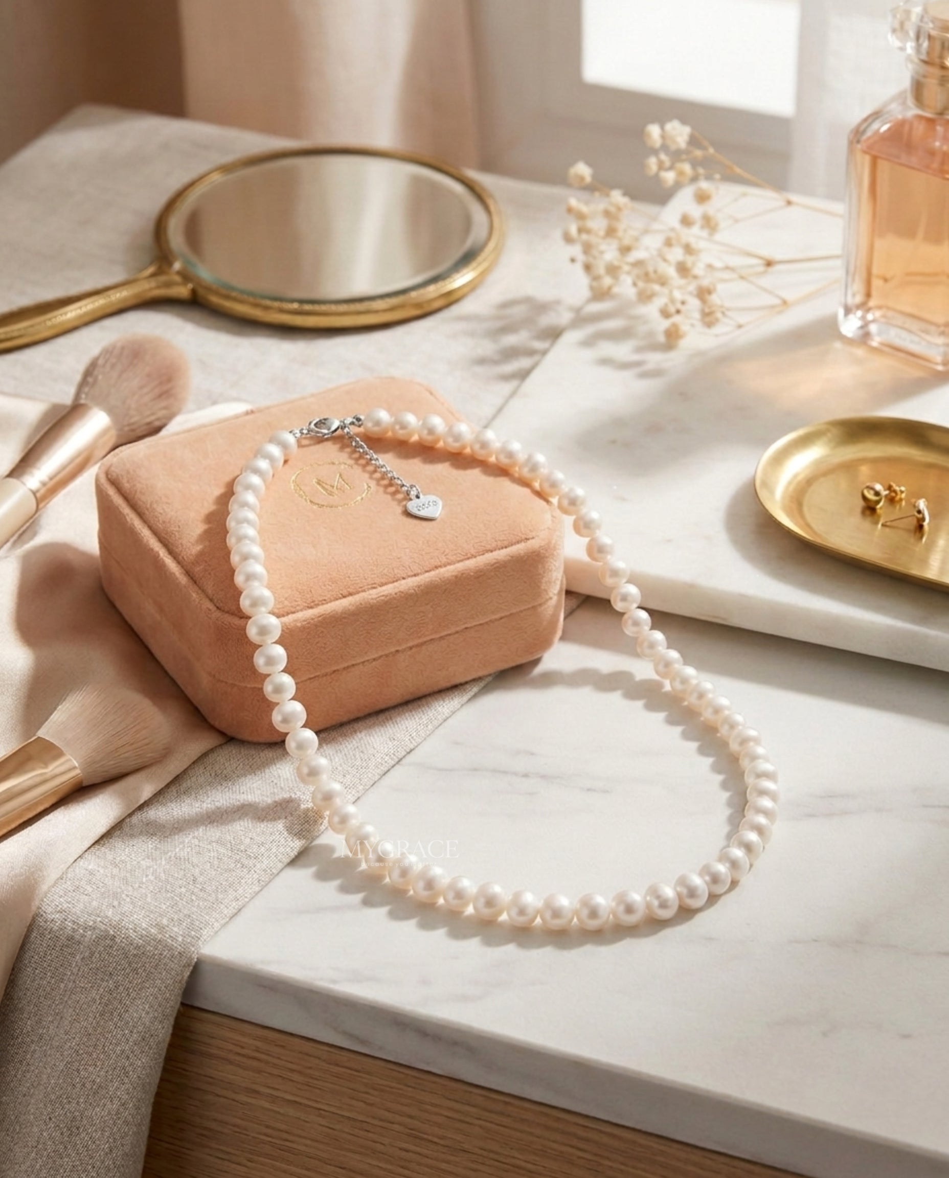 Colier perle naturale și argint 925, alb, la baza gâtului, 5 mm, MYGRACE