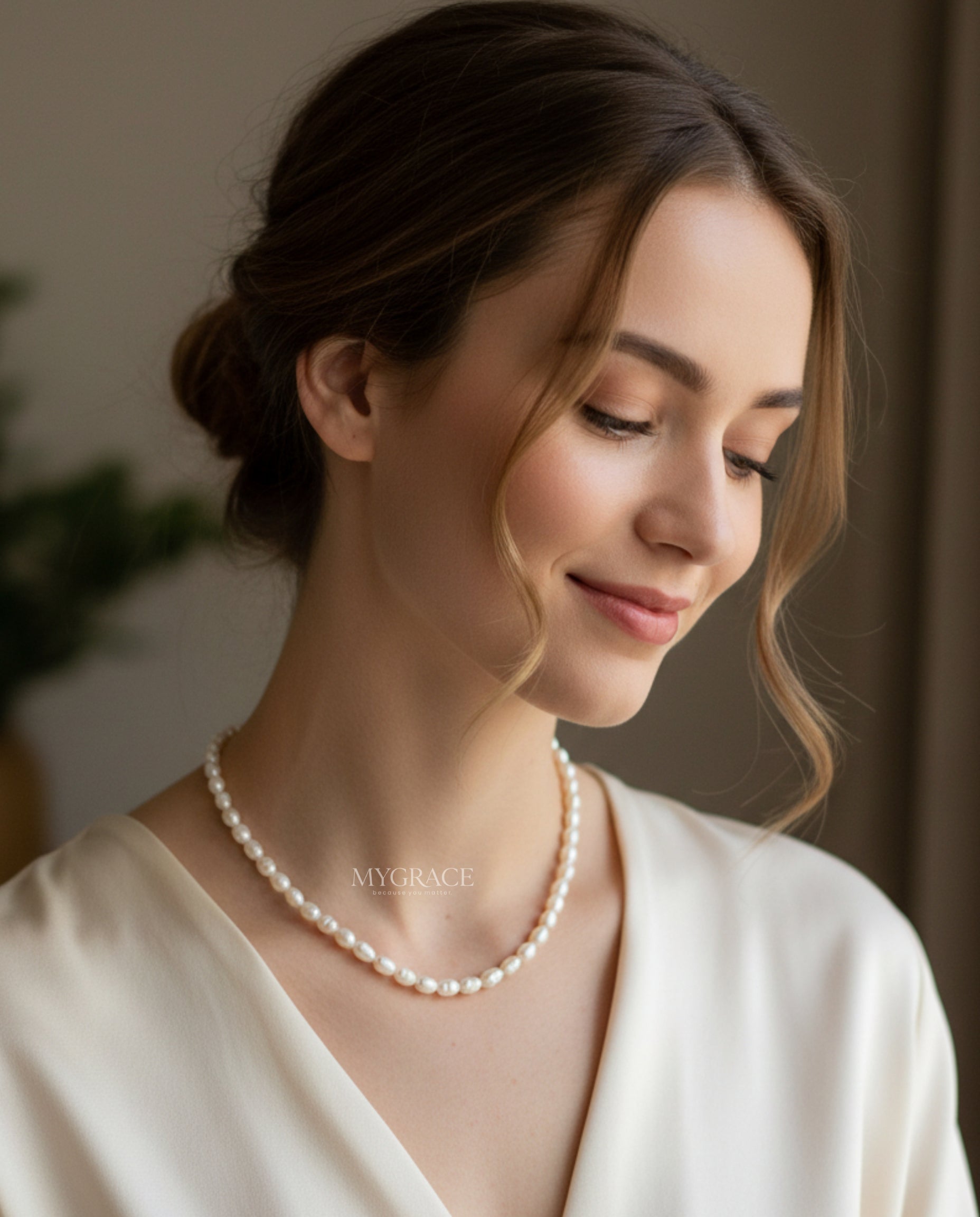 Colier perle naturale și argint 925, alb, placat cu aur, 5 mm, MYGRACE