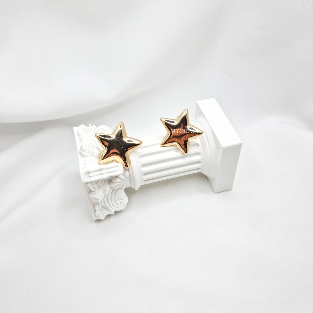 Cercei Stud ”Be bright”, aurii, în formă de stea, oțel inoxidabil