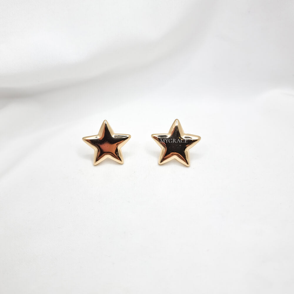 Cercei Stud ”Be bright”, aurii, în formă de stea, oțel inoxidabil