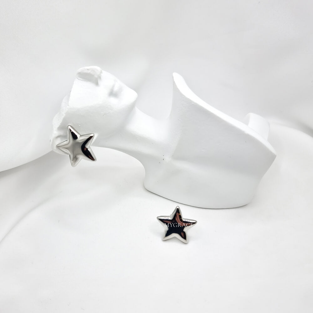 Cercei Stud ”Be bright”, argintii, în formă de stea, oțel inoxidabil