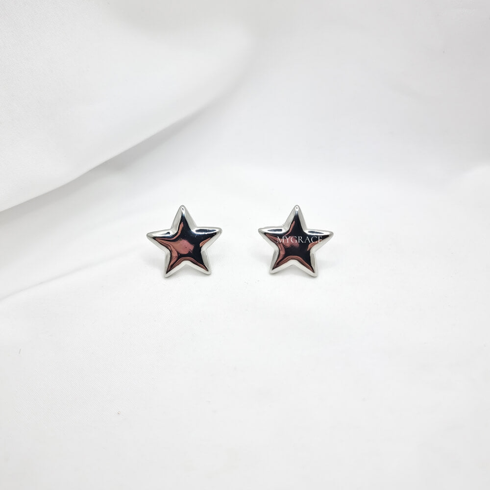 Cercei Stud ”Be bright”, argintii, în formă de stea, oțel inoxidabil