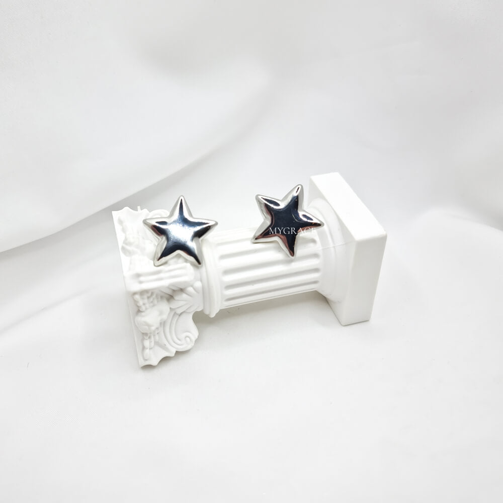 Cercei Stud ”Be bright”, argintii, în formă de stea, oțel inoxidabil