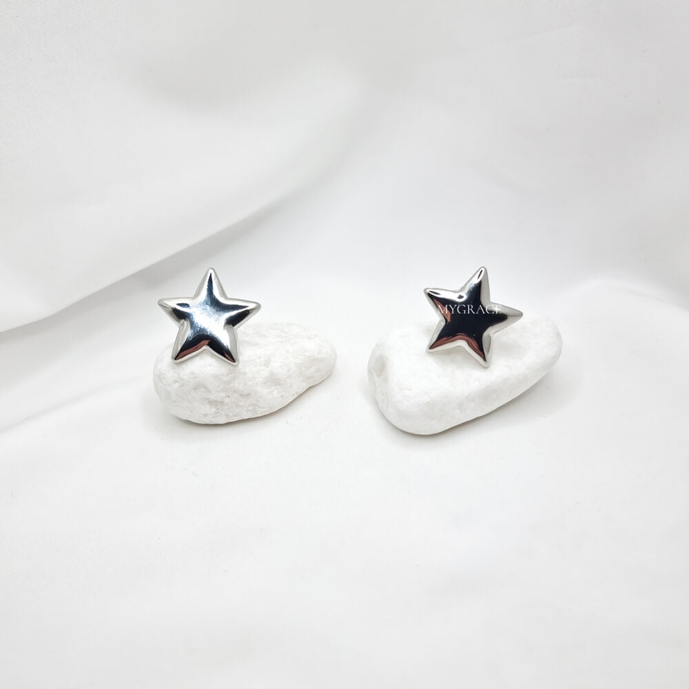 Cercei Stud ”Be bright”, argintii, în formă de stea, oțel inoxidabil