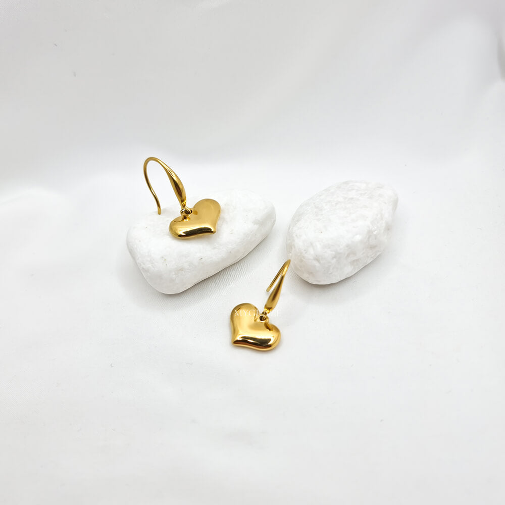 Cercei Drop ”Be loving”, aurii, model inimioare, oțel inoxidabil, placați cu aur 18K