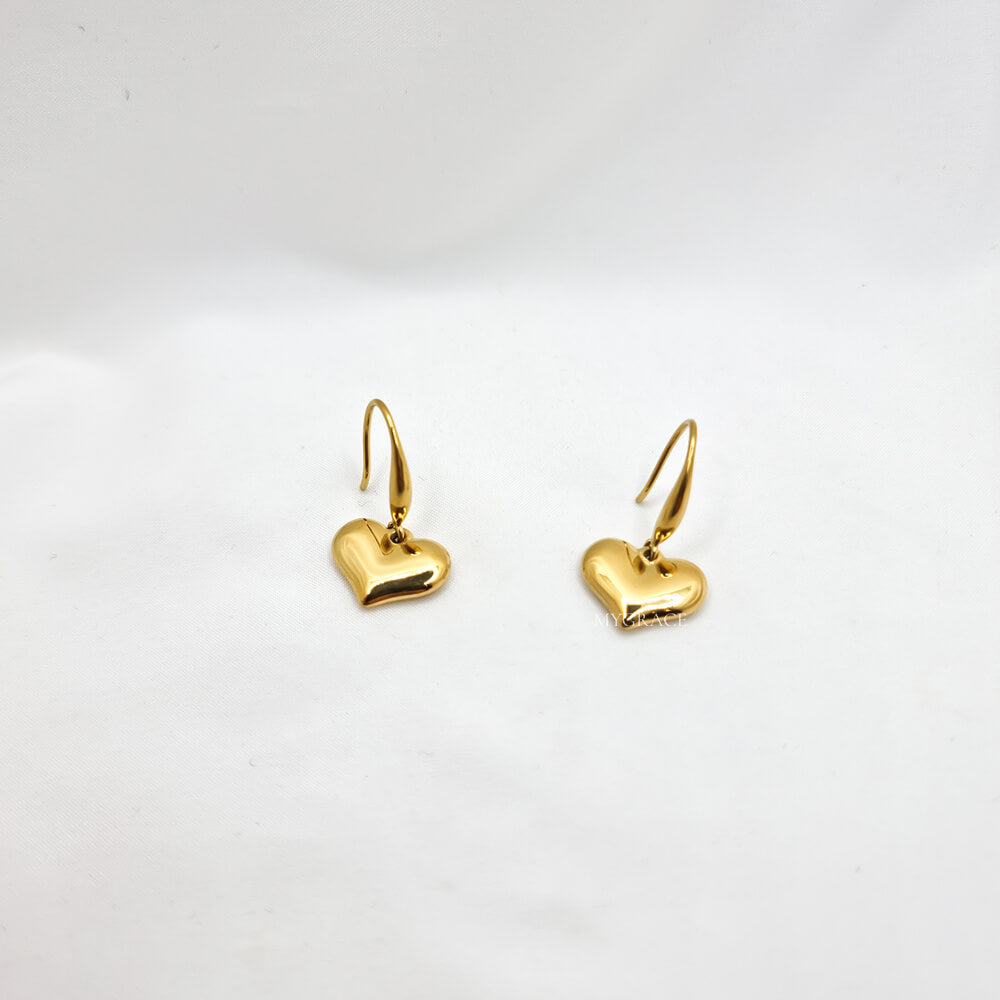 Cercei Drop ”Be loving”, aurii, model inimioare, oțel inoxidabil, placați cu aur 18K