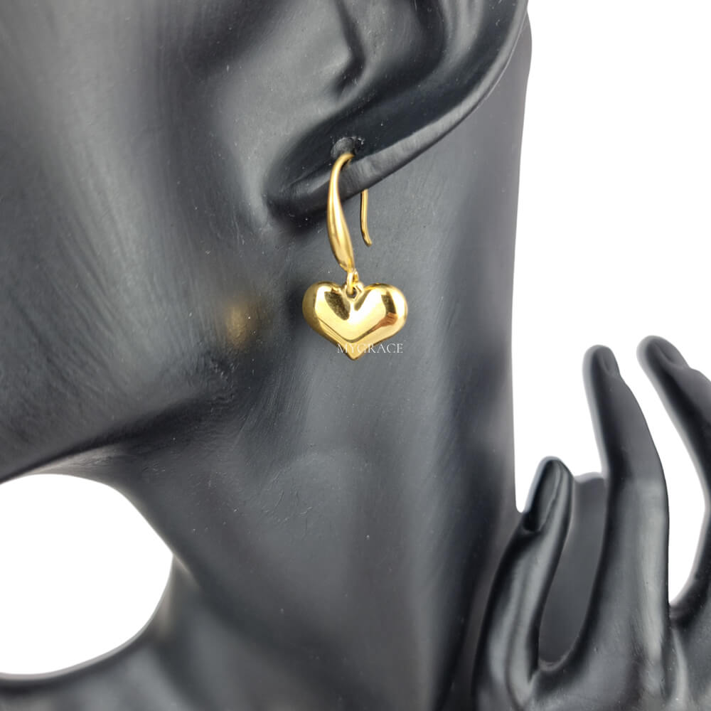 Cercei Drop ”Be loving”, aurii, model inimioare, oțel inoxidabil, placați cu aur 18K