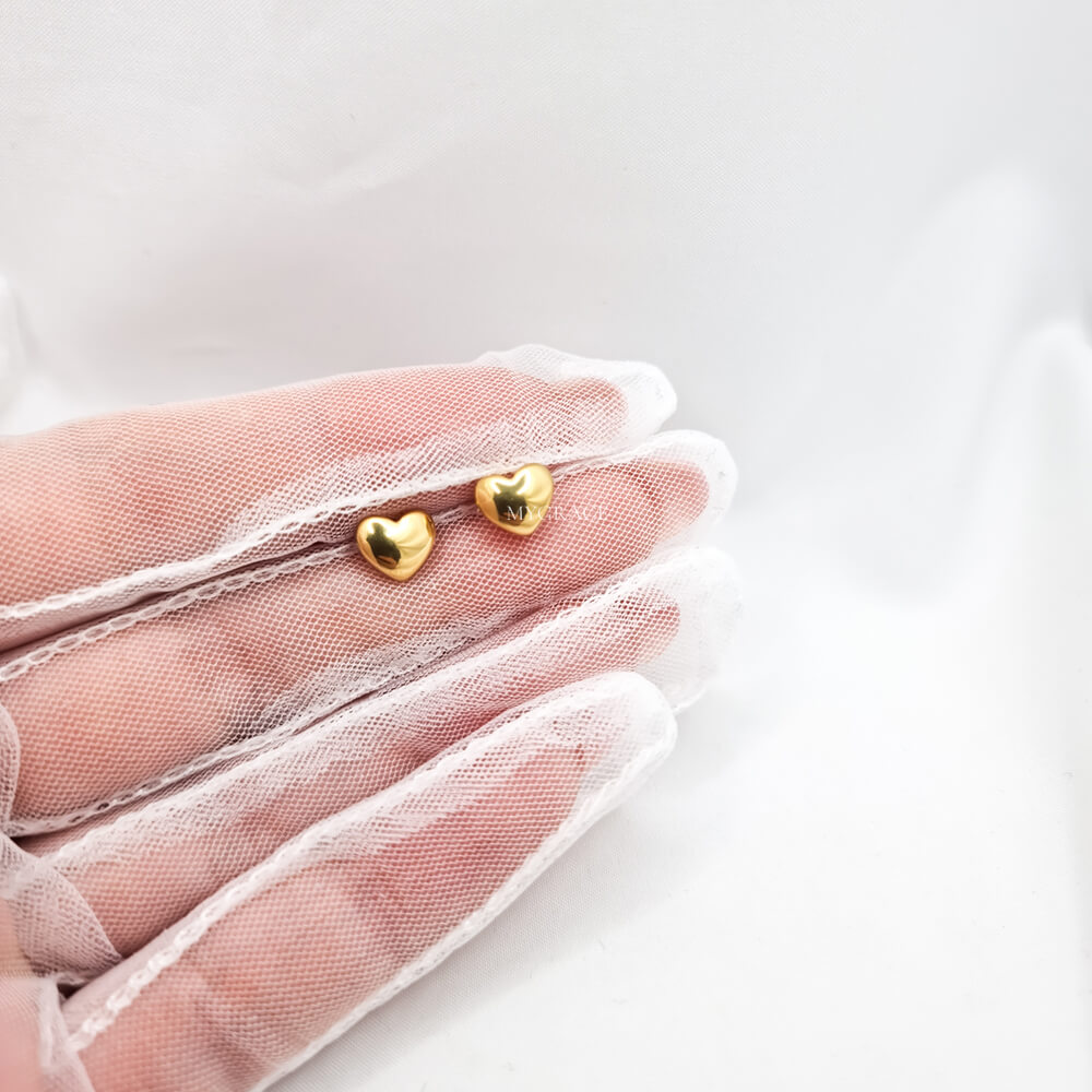 Cercei Stud ”Be kind-hearted”, aurii, model inimioare mici, oțel inoxidabil, placați cu aur 18K