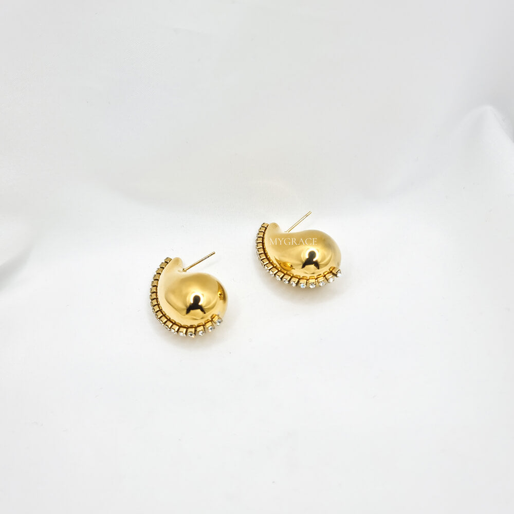 Cercei Stud ”Be stylish”, aurii, model lacrimă/picătură, oțel inoxidabil, placați cu aur 18K și decorați cu zirconiu