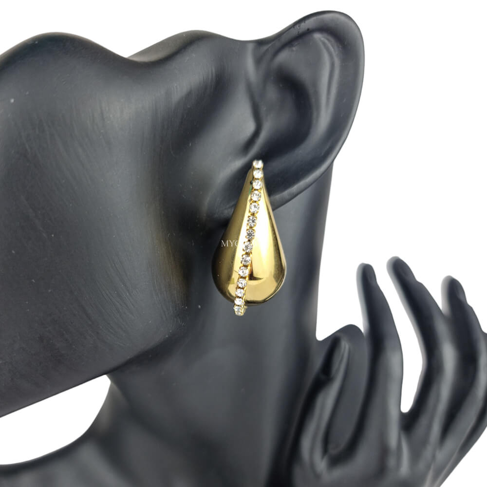 Cercei Stud ”Be stylish”, aurii, model lacrimă/picătură, oțel inoxidabil, placați cu aur 18K și decorați cu zirconiu