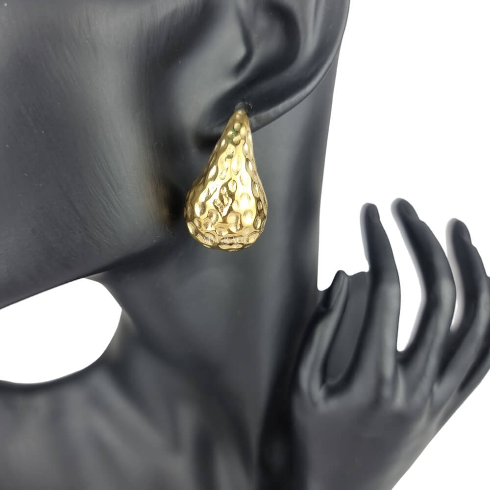 Cercei Stud ”Be stylish”, aurii, model lacrimă/picătură, texturați, oțel inoxidabil, placați cu aur 18K