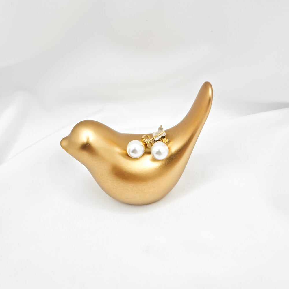 Cercei Stud oțel inoxidabil ”Be noble”, albi, rotunzi, model perlă