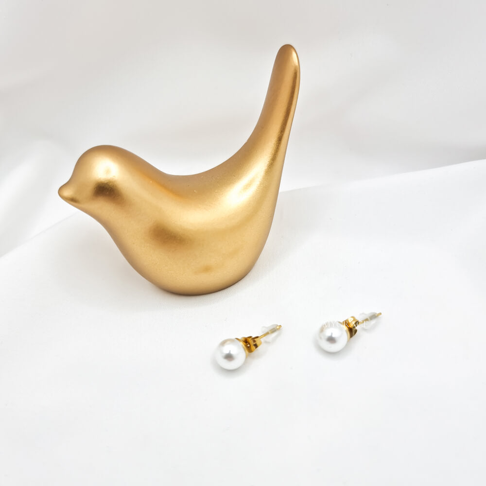 Cercei Stud oțel inoxidabil ”Be noble”, albi, rotunzi, model perlă
