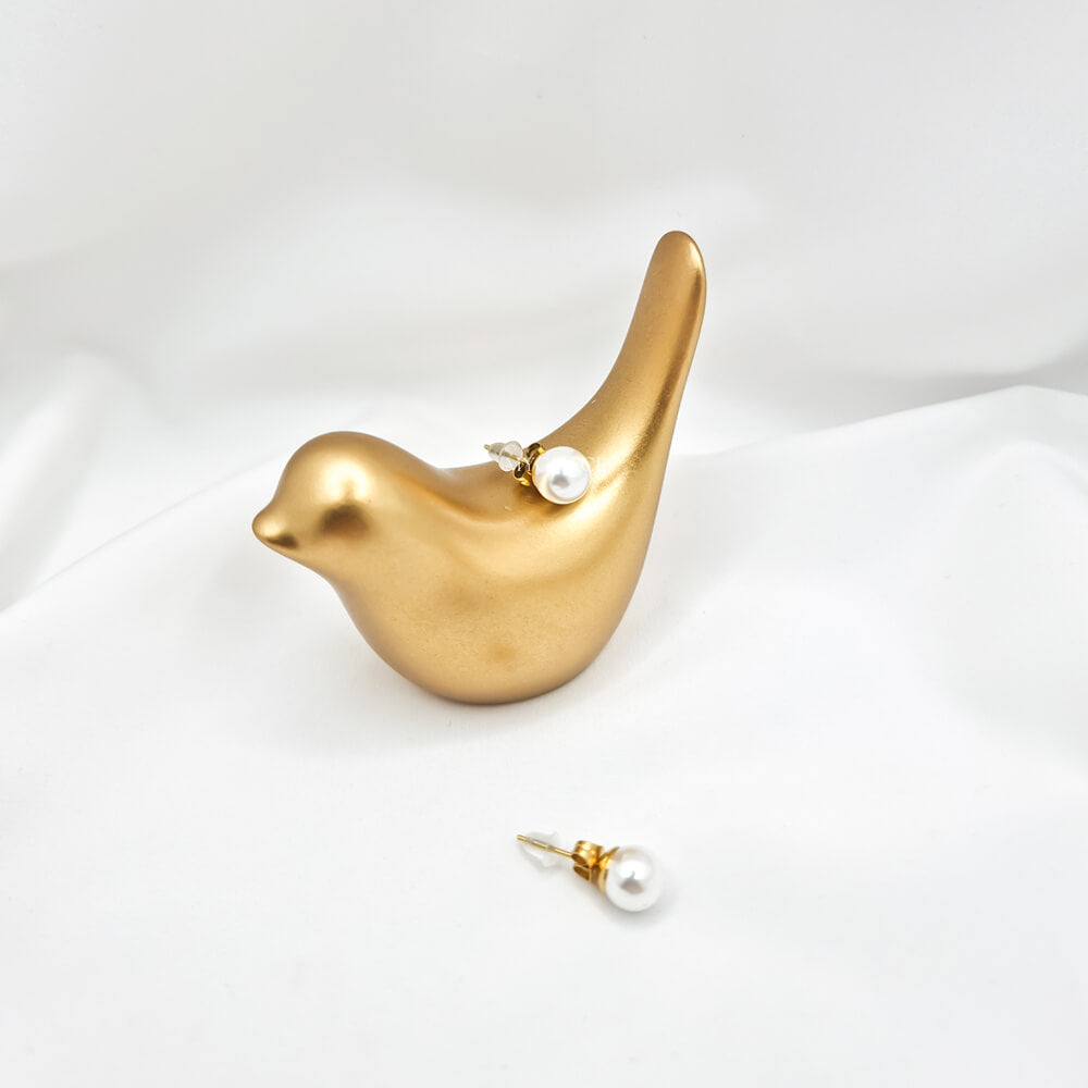 Cercei Stud oțel inoxidabil ”Be noble”, albi, rotunzi, model perlă