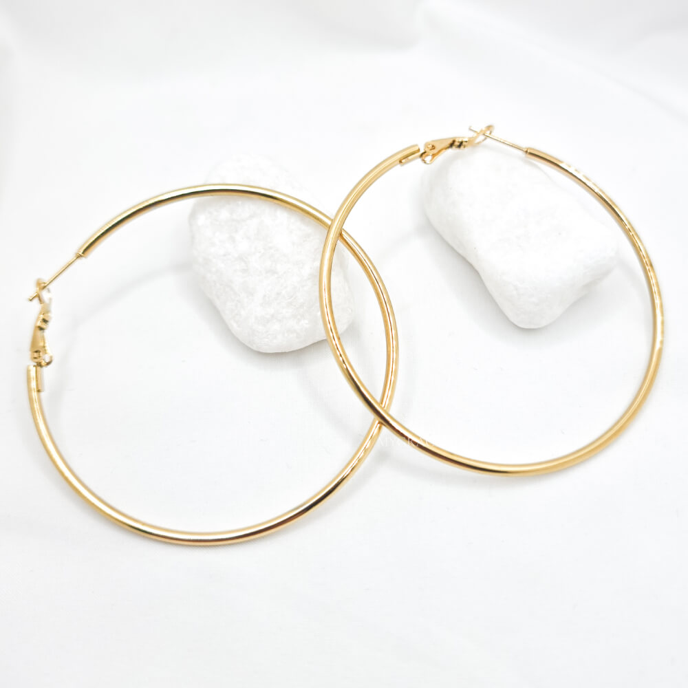 Cercei inox ”Be stylish”, aurii, rotunzi, placați cu aur 18K, tip hoop