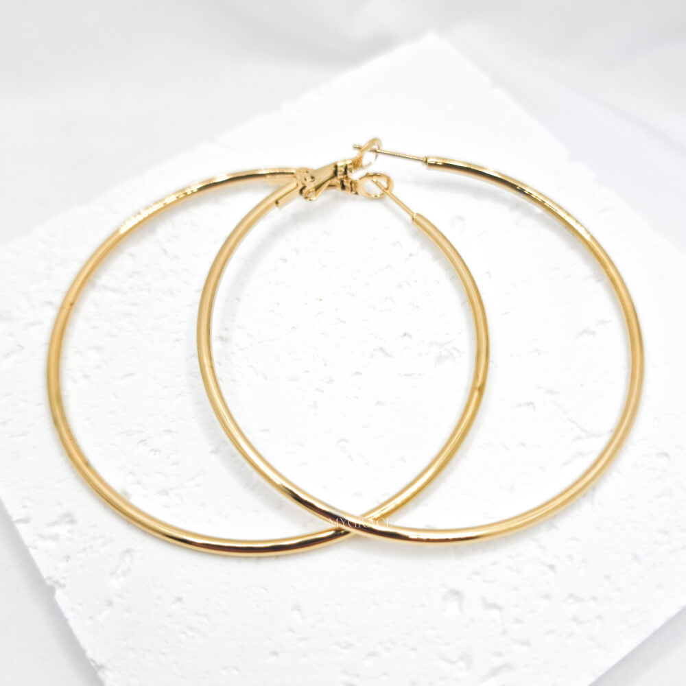 Cercei inox ”Be stylish”, aurii, rotunzi, placați cu aur 18K, tip hoop