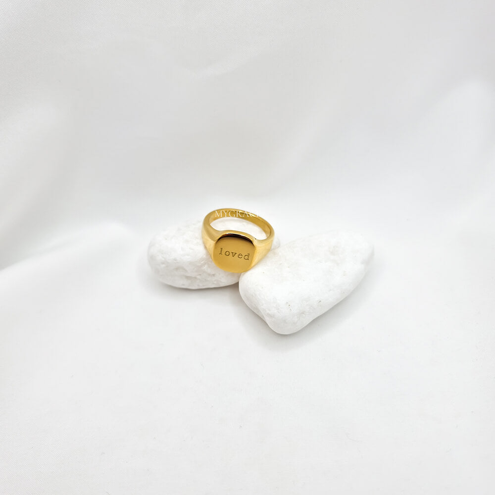 Inel oțel inoxidabil ”You are Loved”, auriu, geometric, fix, mărimea 7, placat cu aur 18K