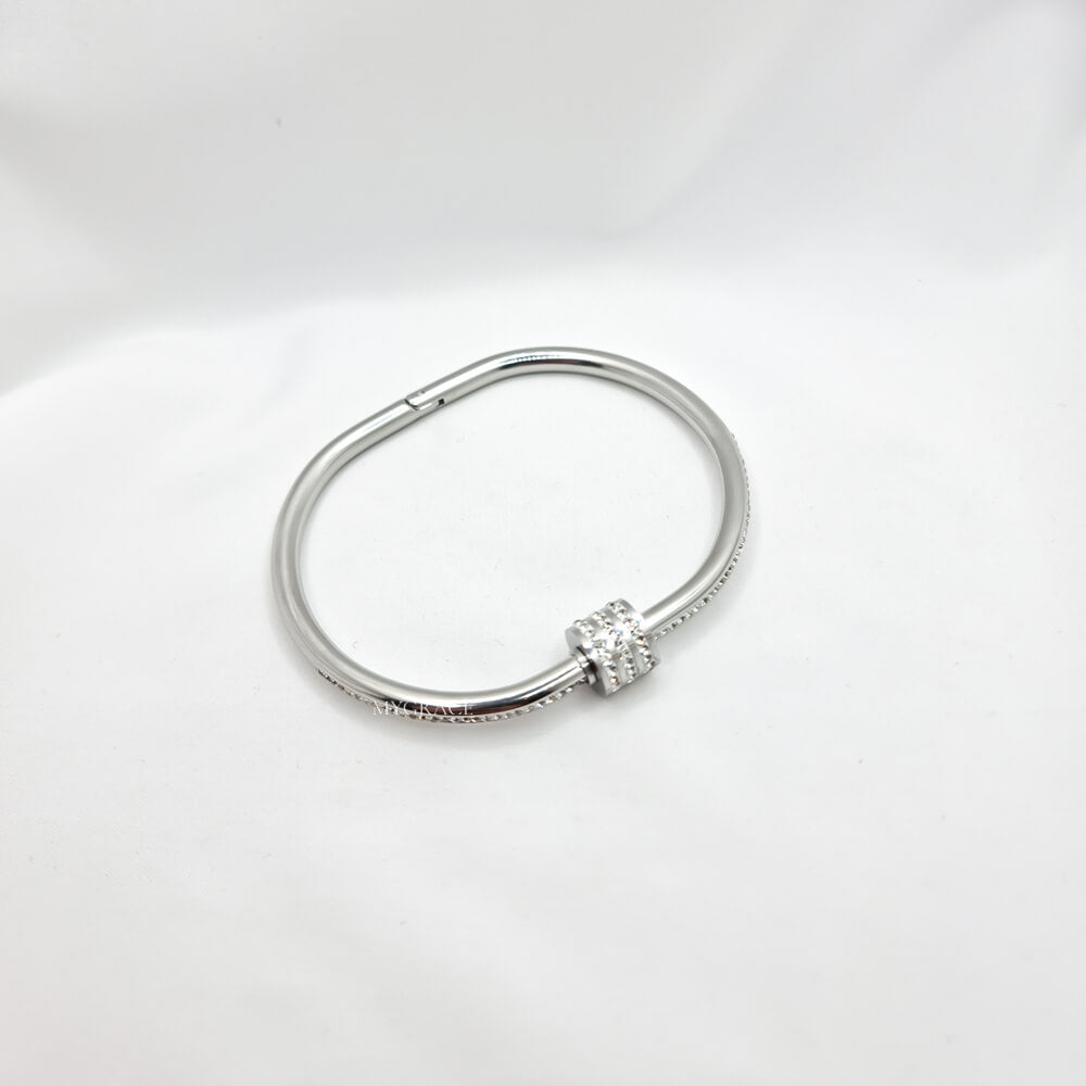 Brățară bangle ”Be exquisite” argintie, oțel inoxidabil și zirconiu