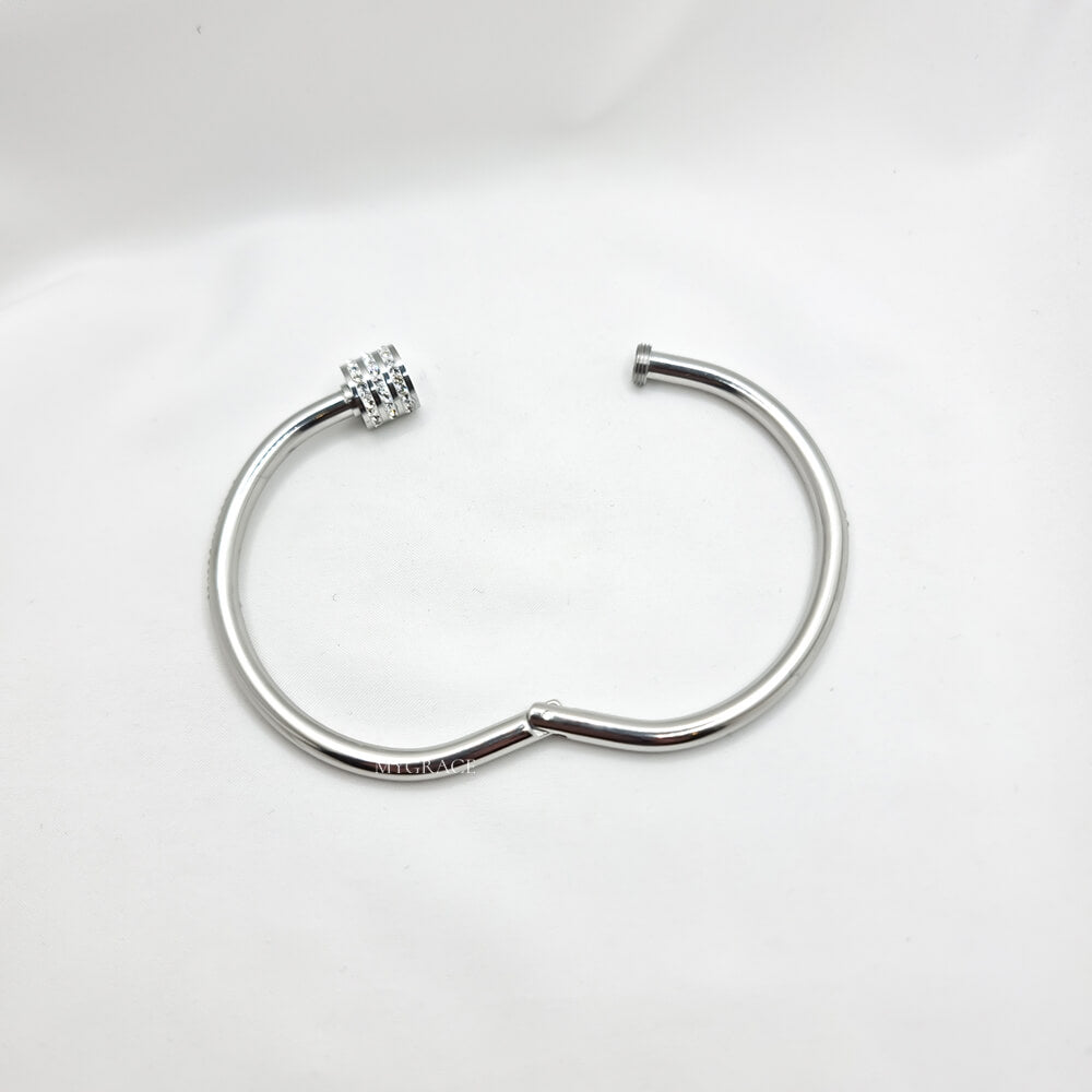 Brățară bangle ”Be exquisite” argintie, oțel inoxidabil și zirconiu