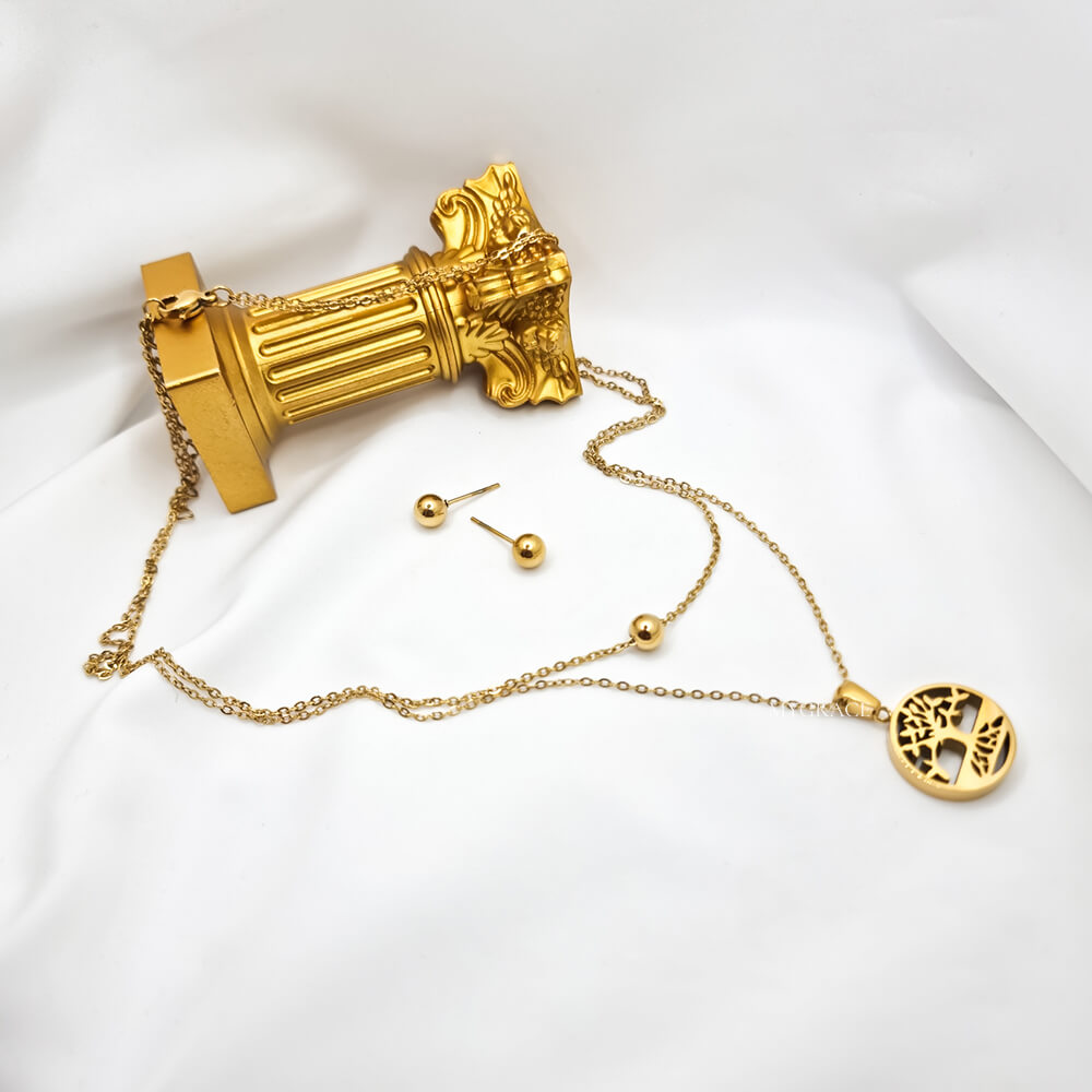Set colier și cercei Stud ”Be lively”, auriu, din oțel inoxidabil