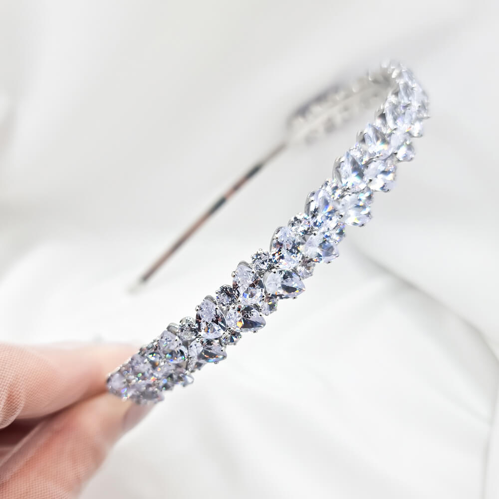 Accesoriu păr mireasă ”Be exquisite”, argintiu, tip coroniță/diademă, decorată cu zirconiu, 1.4 cm