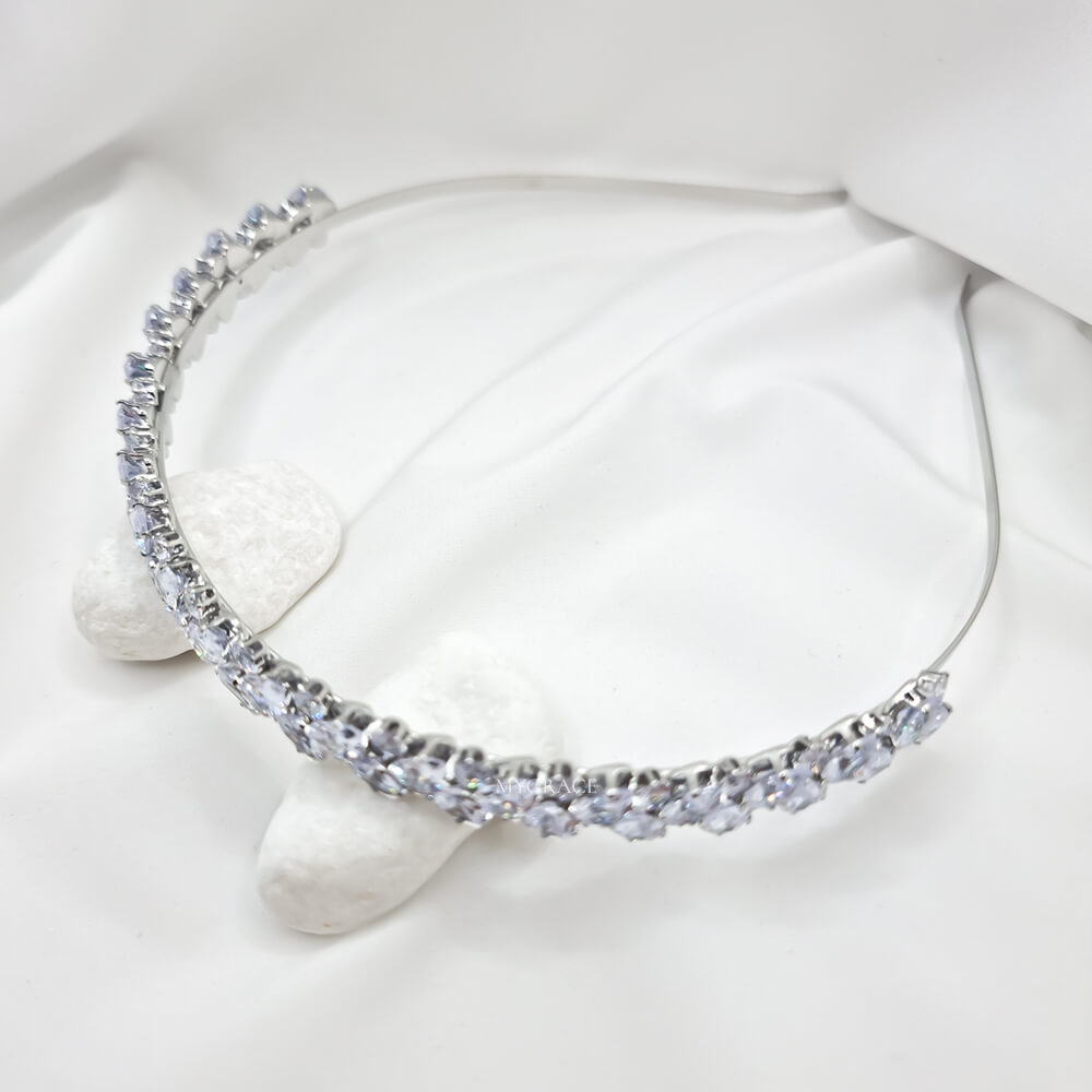 Accesoriu păr mireasă ”Be exquisite”, argintiu, tip coroniță/diademă, decorată cu zirconiu, 1.4 cm