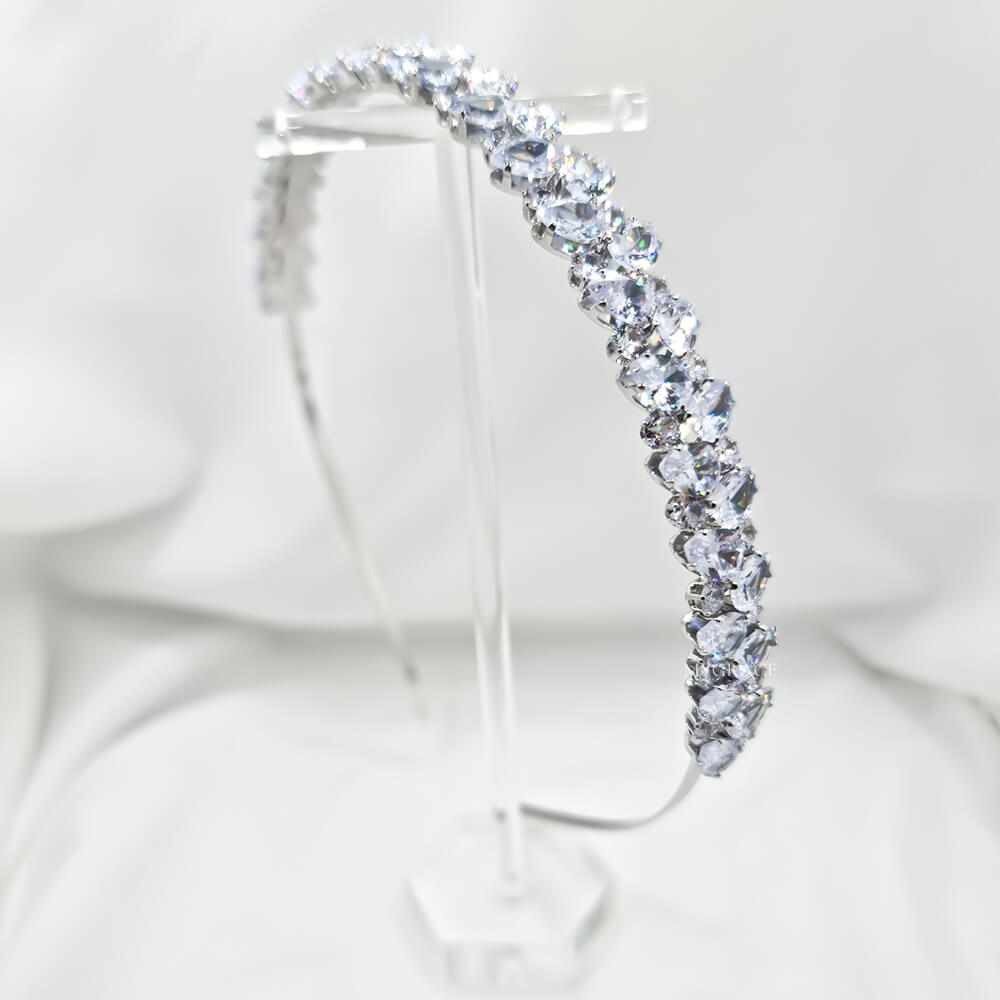 Accesoriu păr mireasă ”Be exquisite”, argintiu, tip coroniță/diademă, decorată cu zirconiu, 1.4 cm