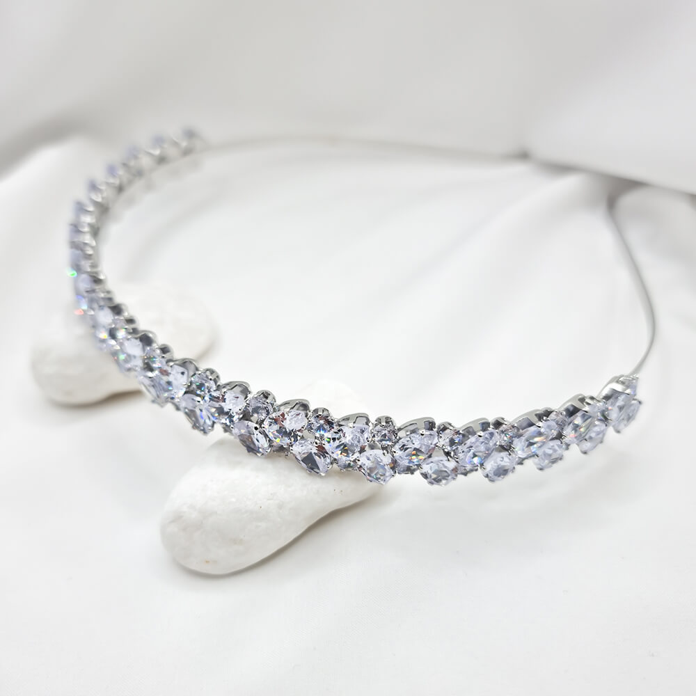 Accesoriu păr mireasă ”Be exquisite”, argintiu, tip coroniță/diademă, decorată cu zirconiu, 1.4 cm