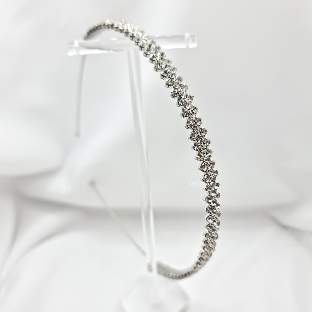 Accesoriu păr mireasă ”Be splendid”, cu cristale încrustate, tip coroniță/diademă, model geometric