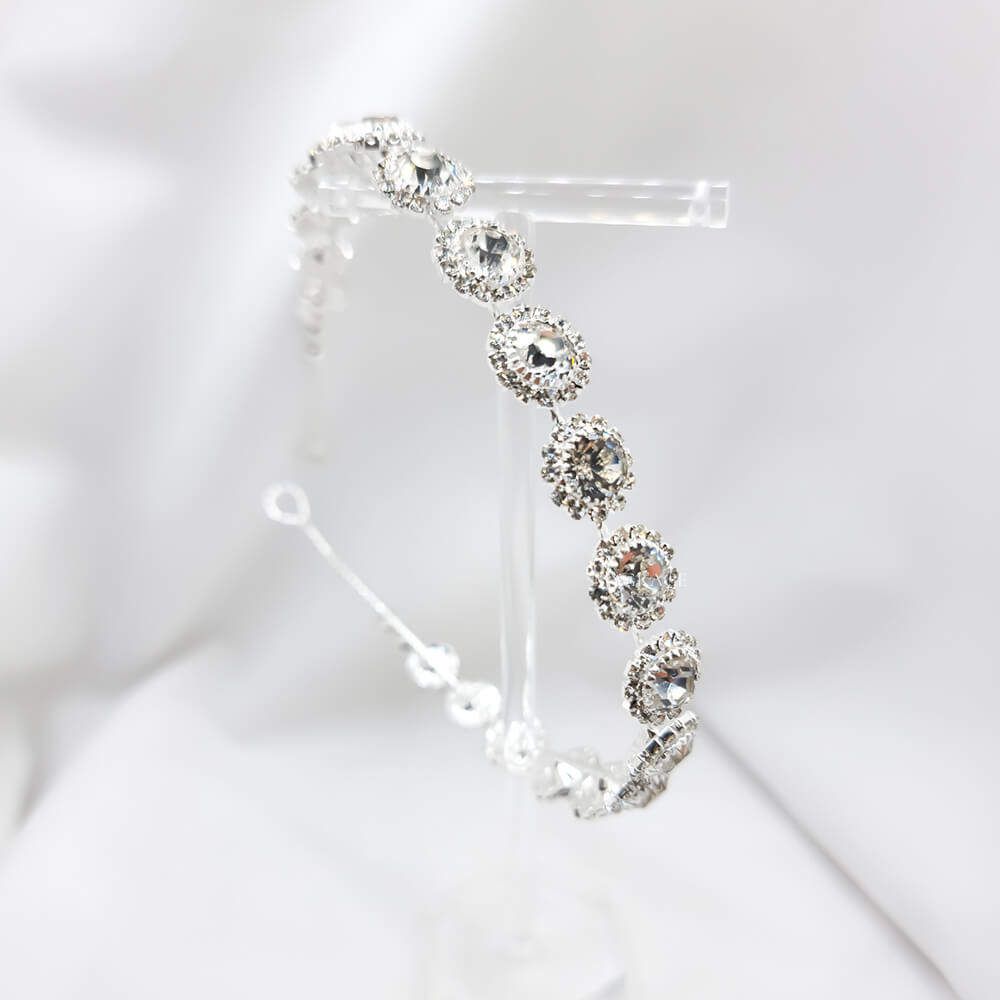 Accesoriu păr mireasă ”Be divine”, argintiu, decorat cu cristale de sticlă, tip coroniță/diademă flexibilă (modelatoare)