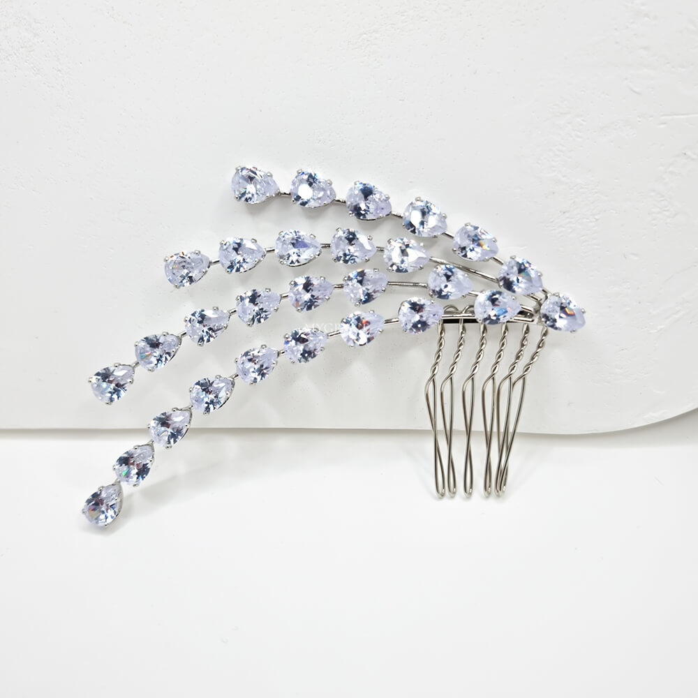 Accesoriu păr mireasă ”Be exquisite”, argintiu, tip pieptăn, decorat cu zirconiu