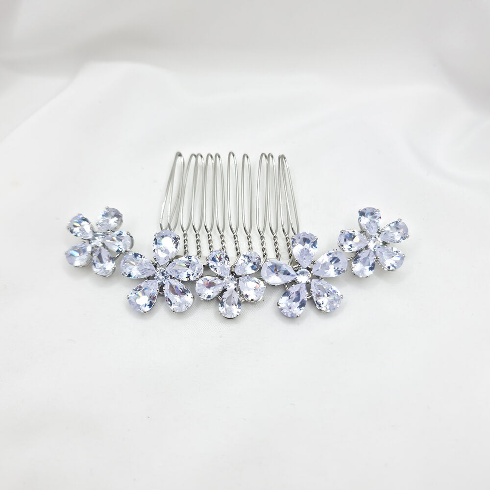 Accesoriu păr mireasă ”Be exquisite”, argintiu, tip pieptăn, decorat cu zirconiu, model floral