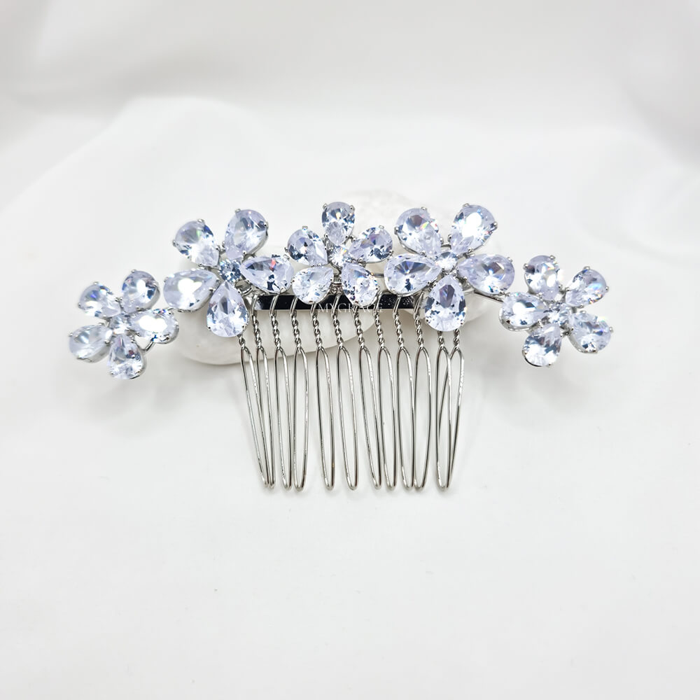 Accesoriu păr mireasă ”Be exquisite”, argintiu, tip pieptăn, decorat cu zirconiu, model floral