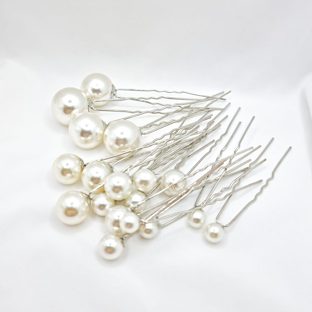 Accesoriu păr mireasă ”Be pure”, ivoire, tip ace de păr, decorat cu perle, diferite dimensiuni (set 18 buc.)