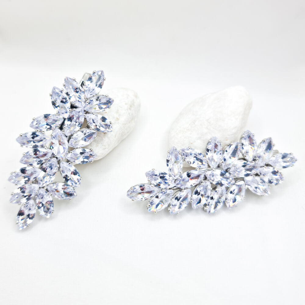 Agrafe păr metalice, argintii, decorate cu zirconiu, model floral, mireasă (set 2 buc.)