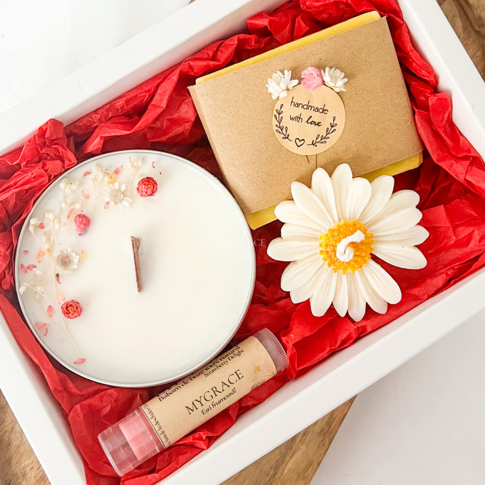 Care & Relaxation Gift Set “MyGrace Delicate” – Scented Candles, Lip Balm, Natural Soap