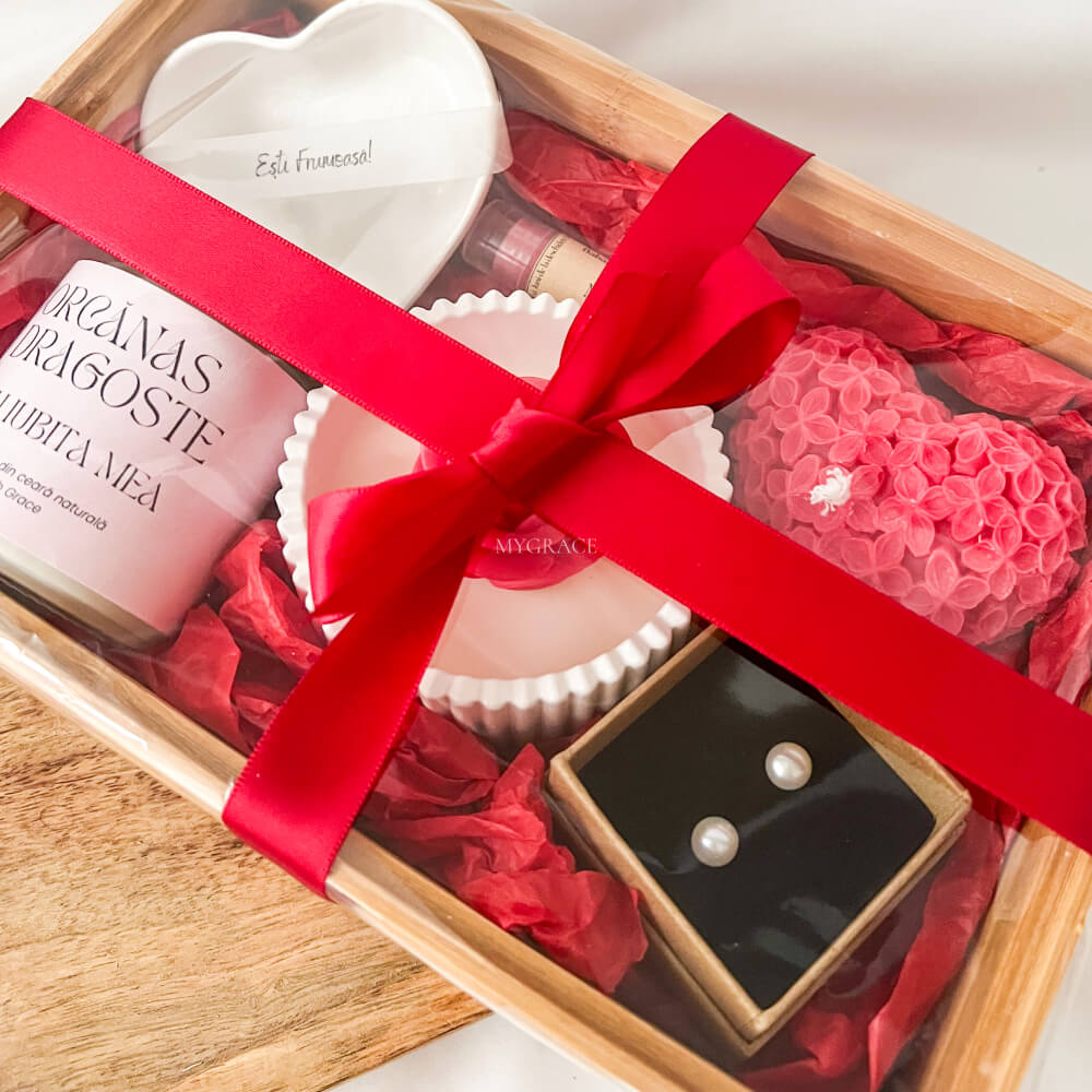 Cadou Valentine's Day - set cadou ”Borcănaș cu Dragoste pentru Iubita mea”, ambalare premium, personalizare borcănaș opțională