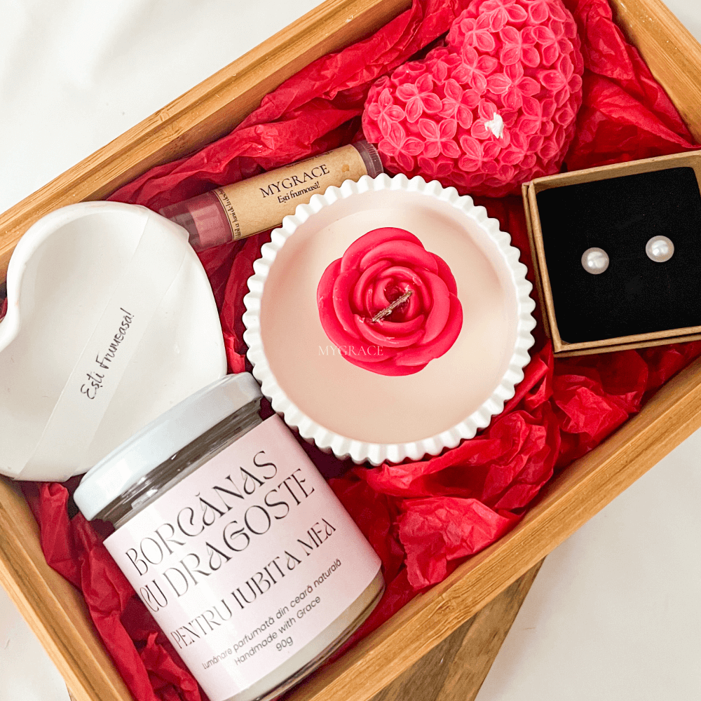 Cadou Valentine's Day - set cadou ”Borcănaș cu Dragoste pentru Iubita mea”, ambalare premium, personalizare borcănaș opțională