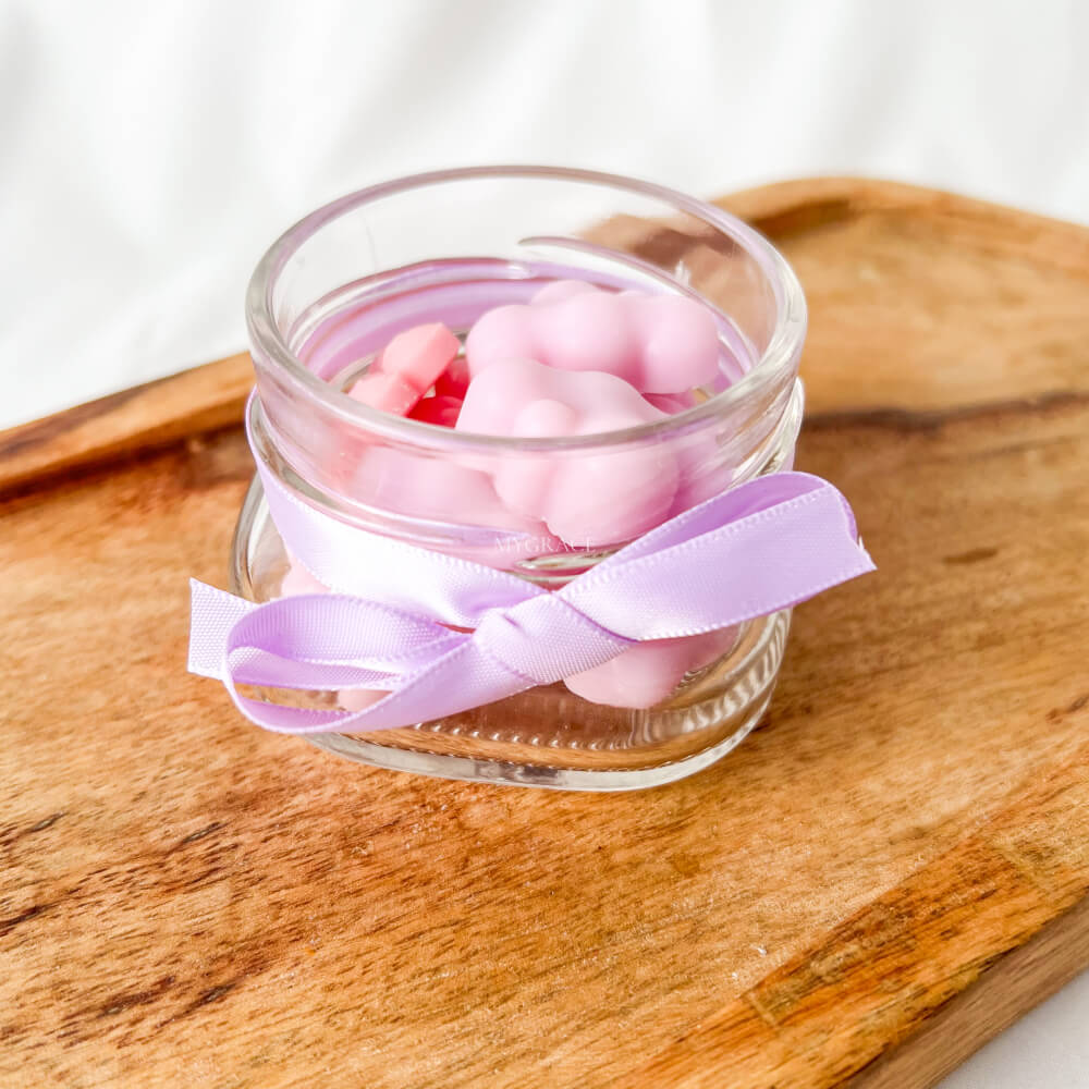 Mărturii botez fetiță - Borcănaș cu ceară parfumată, diverse sortimente (wax melts ceară soia pură)