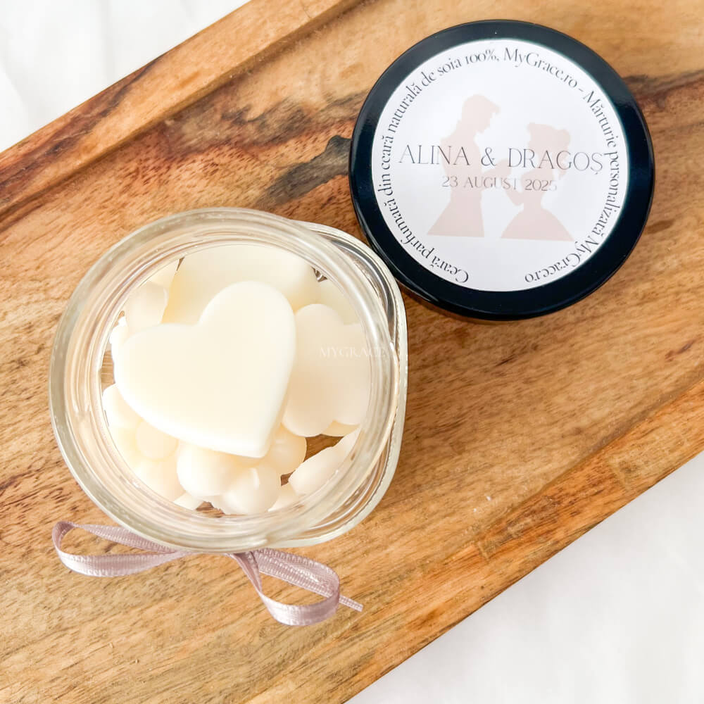Mărturii nuntă - Borcănaș cu ceară parfumată, diverse sortimente (wax melts ceară soia pură)
