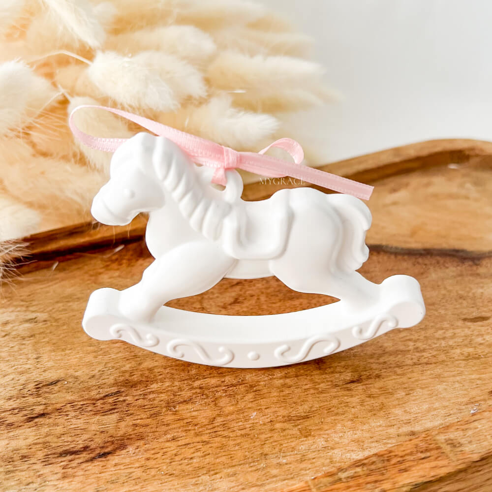 Mărturii botez - Ornament ceramic model căluț balansoar, realizat manual