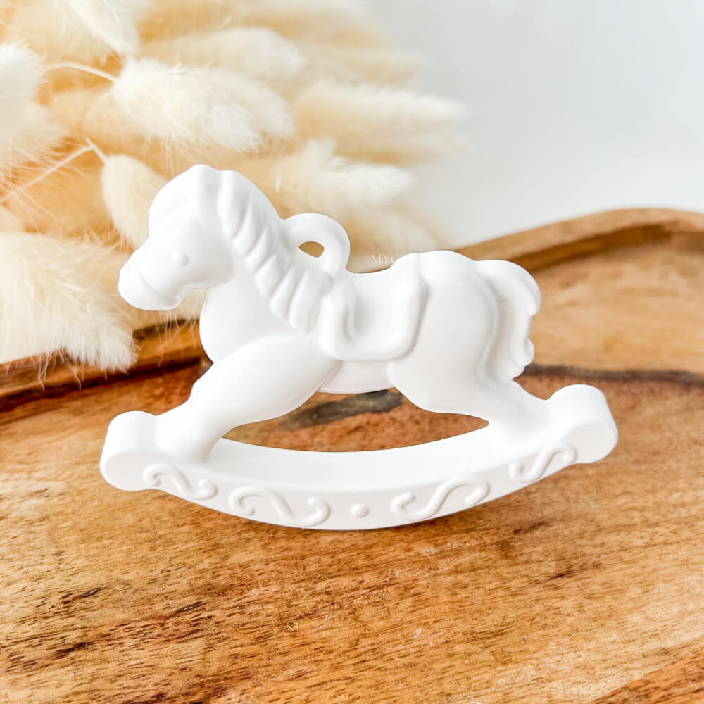 Mărturii botez - Ornament ceramic model căluț balansoar, realizat manual